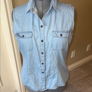 Riders by Lee shirt Blue Denim Sleeveless Button Down top blouse western